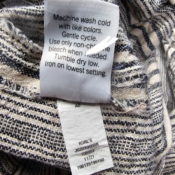 SO High Rise Wide Leg Linen Striped Pants Navy Ivory Women's Size Large - Picture 8 of 13